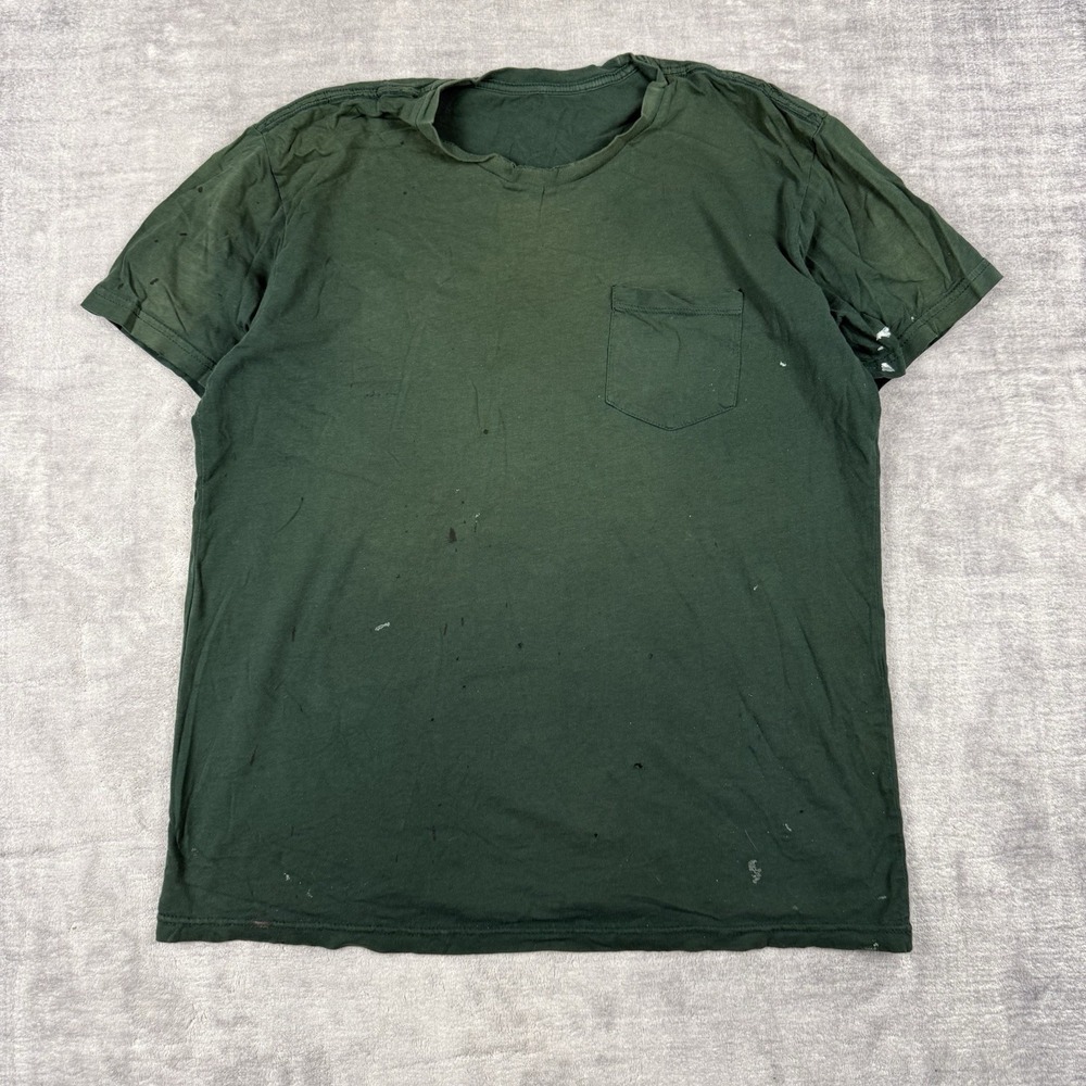 Vintage 1980s Shirt Mens Large Green Pocket Grunge Distressed Single Stitch Boxy